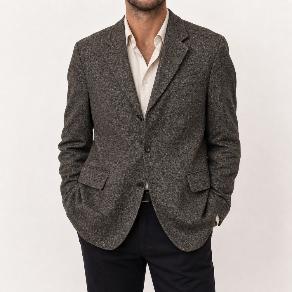 Oscar De La Renta Tweed Blazer Mens Size 42R Brown 3-Button Front Notch Lapelled